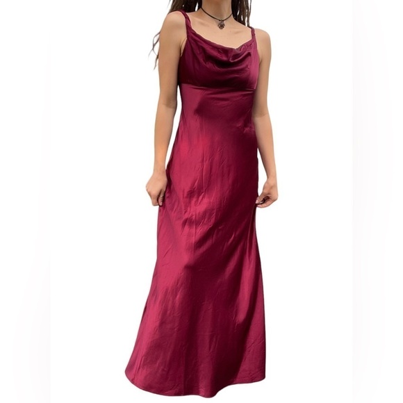 🥒 Vintage y2k Michaelangelo Red Empire Waist Satin Formal Bridesmaids Dress M - Picture 1 of 11